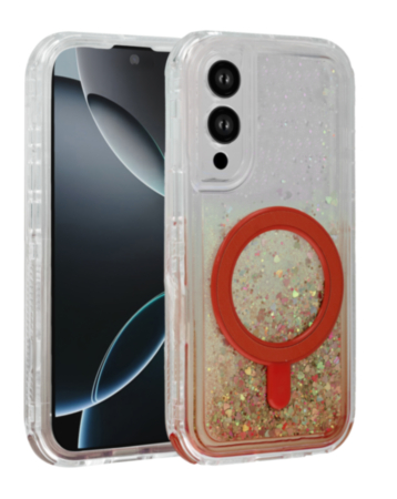 Wireless Charging Protective Glitter Liquid Bumper Case - RED for Galaxy S25E (Only Ground Shipping)