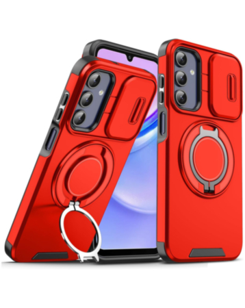 Rugged Magnetic Case with Ring Camera Cover - RED for Galaxy S25 Plus (Only Ground Shipping)