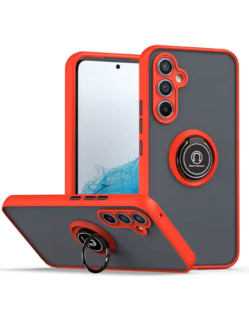 Galaxy S25 Plus Hard PC Rear / Soft TPU Colorful Border Case with I - ring Holder - RED (Only Ground Shipping)
