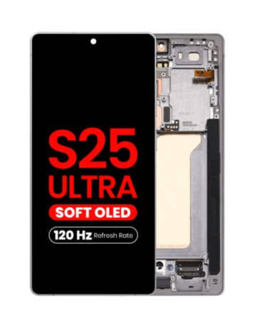 OLED Assembly with Frame for Galaxy S25 Ultra (S938) (Titanium White Silver) (Aftermarket Plus Soft / 120Hz)