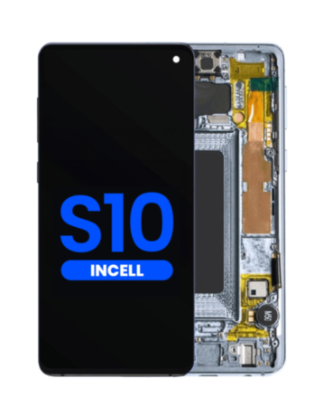Stock up on the LCD assembly with frame for Galaxy S10 G973 without fingerprint sensor in Prism Blue, aftermarket Incell.