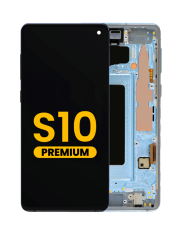 Purchase the OLED assembly with frame for Galaxy S10 G973 in Prism Blue, premium.