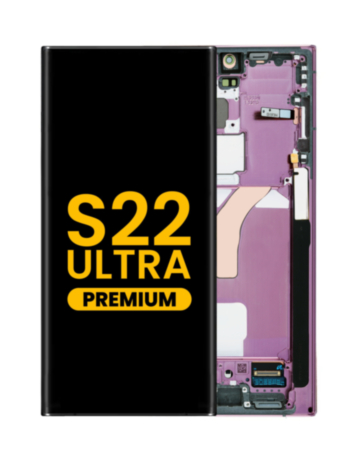 Buy the OLED Assembly with Frame for the Galaxy S22 Ultra S908 in Burgundy, premium model.
