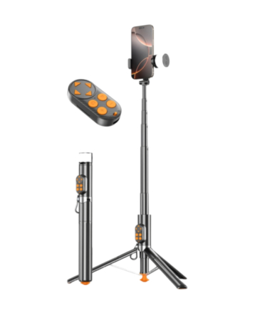 Auto Pop-Up Selfie Stick Tripod with Bluetooth Remote (BLACK) (Only Ground Shipping)