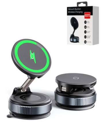 360° Adjustable Vacuum Suction Car Phone Holder with Wireless Charging - BLACK (15W) (Only Ground Shipping)