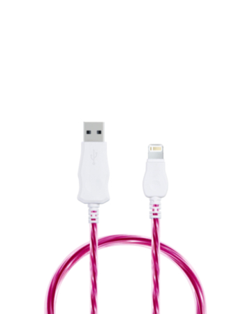 Visible USB A-L Non-MFI Flowing LED Fast Charging Cable (PINK) (3ft) (10W) (Only Ground Shipping)