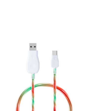 Visible USB A-C Glowing LED Fast Charging Cable (GREEN & RED) (3ft) (10W) (Only Ground Shipping)