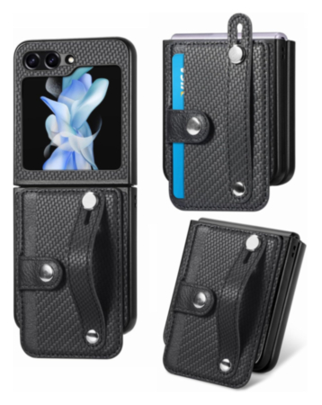 Wallet Case with Credit Card Holder Slot & Wristband - BLACK for Galaxy Z Flip 6 / Z Flip 7 FE (Only Ground Shipping)