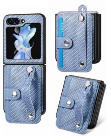 Wallet Case with Credit Card Holder Slot & Wristband - BLUE for Galaxy Z Flip 6 / Z Flip 7 FE (Only Ground Shipping)