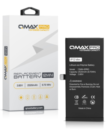 QMAX Pro Extended Capacity Replacement Battery for iPhone 12 Mini (2520 mAh) (Only Ground Shipping)