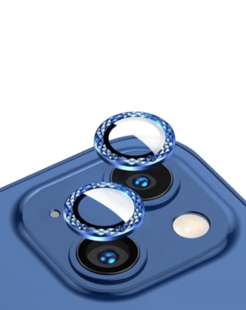 Iced Out Square Camera Lens with HD Tempered Glass for iPhone 13 / 13 Mini (BLUE)