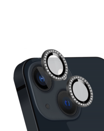 Diamonds Metal Ring with HD Tempered Glass for iPhone 13 / 13 Mini (BLACK)