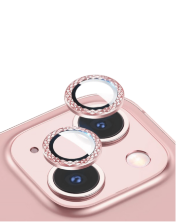 Iced Out Square Camera Lens with HD Tempered Glass for iPhone 13 / 13 Mini (PINK)