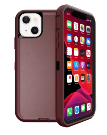 Heavy Duty Case for iPhone 13 Mini (MAROON & BLACK) (Only Ground Shipping)