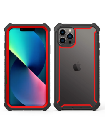 3in1 Hybrid Clear Soft TPU Hard PC Back Cover Case - BLACK & RED for iPhone 13 Pro (Only Ground Shipping)