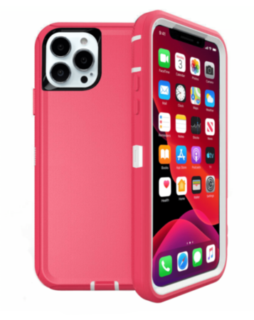 Heavy Duty Case for iPhone 13 Pro Max (HOT PINK & WHITE) (Only Ground Shipping)