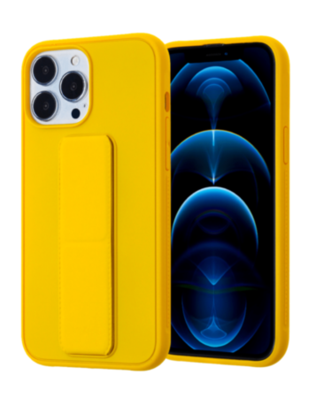 Hand Strap Vertical Magnetic Kickstand Case - YELLOW for iPhone 13 Pro Max (Only Ground Shipping)
