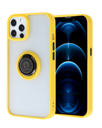 Hard PC Rear / Soft TPU Colorful Border Case with I-ring Holder - YELLOW for iPhone 13 Pro Max (Only Ground Shipping)