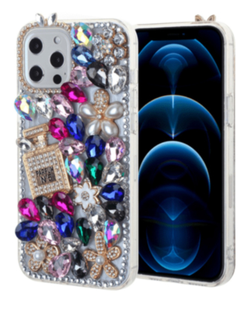 Crystal Flower Perfume Silicone Hard Case - COLORFUL for iPhone 13 Pro Max (Only Ground Shipping)