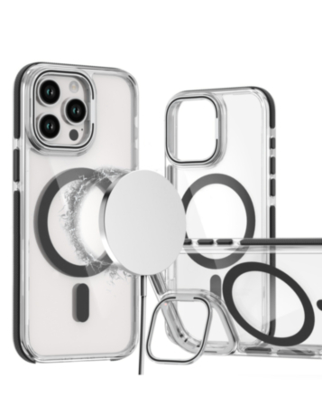 Thin Magnetic Clear Case with Camera Stand Kickstand - BLACK for iPhone 13 Pro Max (Only Ground Shipping)