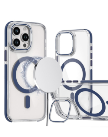 Thin Magnetic Clear Case with Camera Stand Kickstand - BLUE for iPhone 13 Pro Max (Only Ground Shipping)