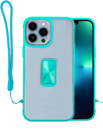 Hard Clear Magnetic Case with Hand Rope - TEAL for iPhone 12 Pro Max (Only Ground Shipping)