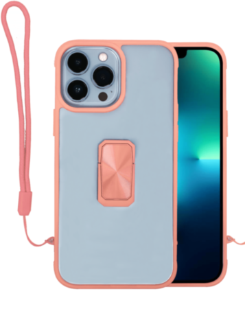 Hard Clear Magnetic Case with Hand Rope - PINK for iPhone 12 Pro Max (Only Ground Shipping)