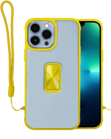 Hard Clear Magnetic Case with Hand Rope - YELLOW for iPhone 12 Pro Max (Only Ground Shipping)