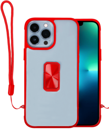 Hard Clear Magnetic Case with Hand Rope - RED for iPhone 12 Pro Max (Only Ground Shipping)