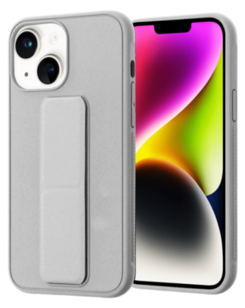 iPhone 14 Plus / 15 Plus Hand Strap Vertical Magnetic Kickstand Case - GRAY (Only Ground Shipping)