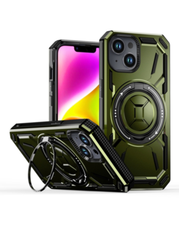 Full-Body Rugged Shockproof Case with Built-in Ring Holder - GREEN for iPhone 13 / 14 (Only Ground Shipping)