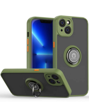 Hard PC Rear / Soft TPU Colorful Border Case with I-ring Holder - GREEN for iPhone 14 / 13 (Only Ground Shipping)