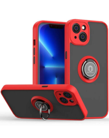 Hard PC Rear / Soft TPU Colorful Border Case with I-ring Holder - RED for iPhone 14 / 13 (Only Ground Shipping)