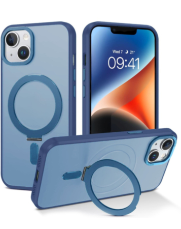 Carbon Wireless Charging Case with Ring Stand - BLUE for iPhone 14 / 13 (Only Ground Shipping)