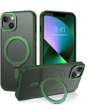Carbon Wireless Charging Case with Ring Stand - GREEN for iPhone 14 / 13 (Only Ground Shipping)