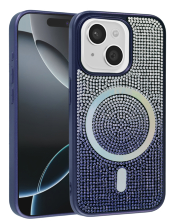 Wireless Charging Bling Diamond Crystal Case - BLUE for iPhone 13 / 14 (Only Ground Shipping)