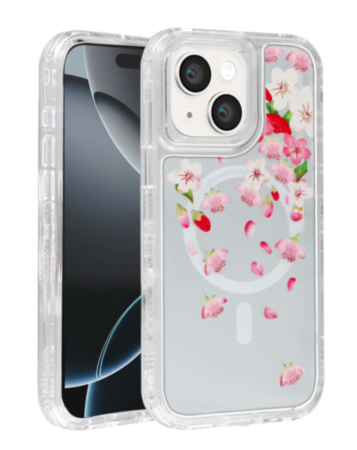 Flower Design Transparent Case with Wireless Charger - Style 6 for iPhone 13 / 14 (Only Ground Shipping)