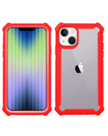 3in1 Hybrid Clear Soft TPU Hard PC Back Cover Case - RED for iPhone 14 / 13 (Only Ground Shipping)