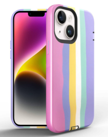 iPhone 14 Plus / 15 Plus Thinner Heavy Duty Rainbow Case - PINK (Only Ground Shipping)