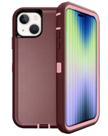 Heavy Duty Case for iPhone 14 / 13 (MAROON & PINK) (Only Ground Shipping)