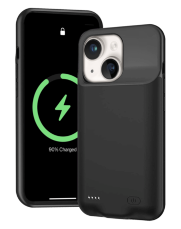 iPhone 14 Plus Portable Soft Rubber Slim Protective Charging Case (7000 mAh) (BLACK) (Only Ground Shipping)