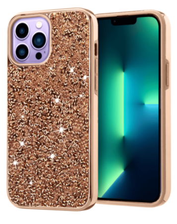 Bling Diamond Dual Layer Protection Case - ROSE GOLD for iPhone 14 Pro (Only Ground Shipping)