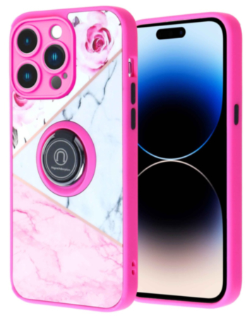 Pattern Design Hard PC Rear / Soft TPU Case with I- ring Holder - Style 3 for iPhone 14 Pro (Only Ground Shipping)