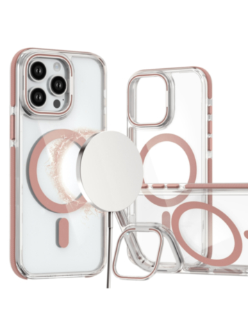 Thin Magnetic Clear Case with Camera Stand Kickstand - PINK for iPhone 14 Pro Max (Only Ground Shipping)