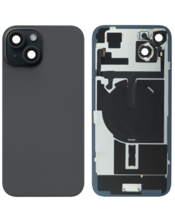 Back Glass with MagSafe Magnet & NFC & Flashlight Flex for iPhone 15 (NO LOGO) (BLACK)