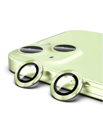 Metal Ring with HD Tempered Glass for iPhone 15 / 15 Plus (GREEN)