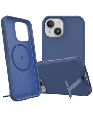 Wireless Charger Silicone Case with Metal Kickstand - BLUE for iPhone 15 Pro (Only Ground Shipping)