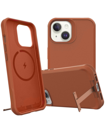 Wireless Charger Silicone Case with Metal Kickstand - ORANGE for iPhone 15 Pro (Only Ground Shipping)
