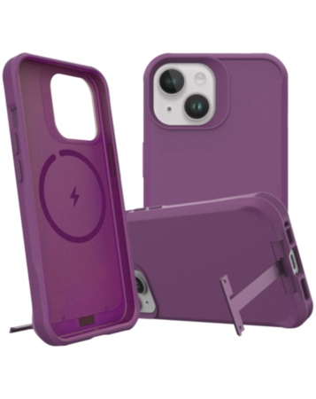 Wireless Charger Silicone Case with Metal Kickstand - PURPLE for iPhone 15 Pro (Only Ground Shipping)