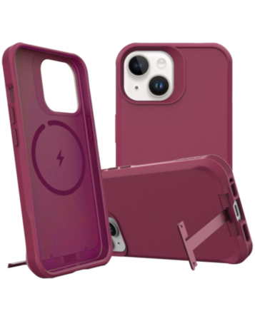 Wireless Charger Silicone Case with Metal Kickstand - RED for iPhone 15 Pro (Only Ground Shipping)